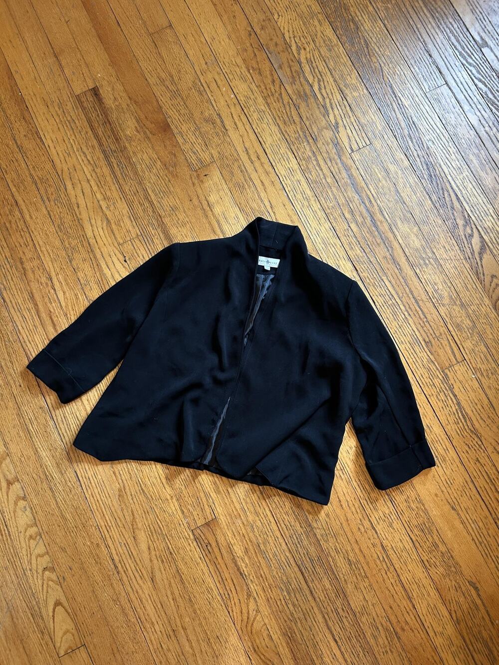 Kate & Rosy Jacket Womens Large Black Cropped Open Front Satin Lined Blazer